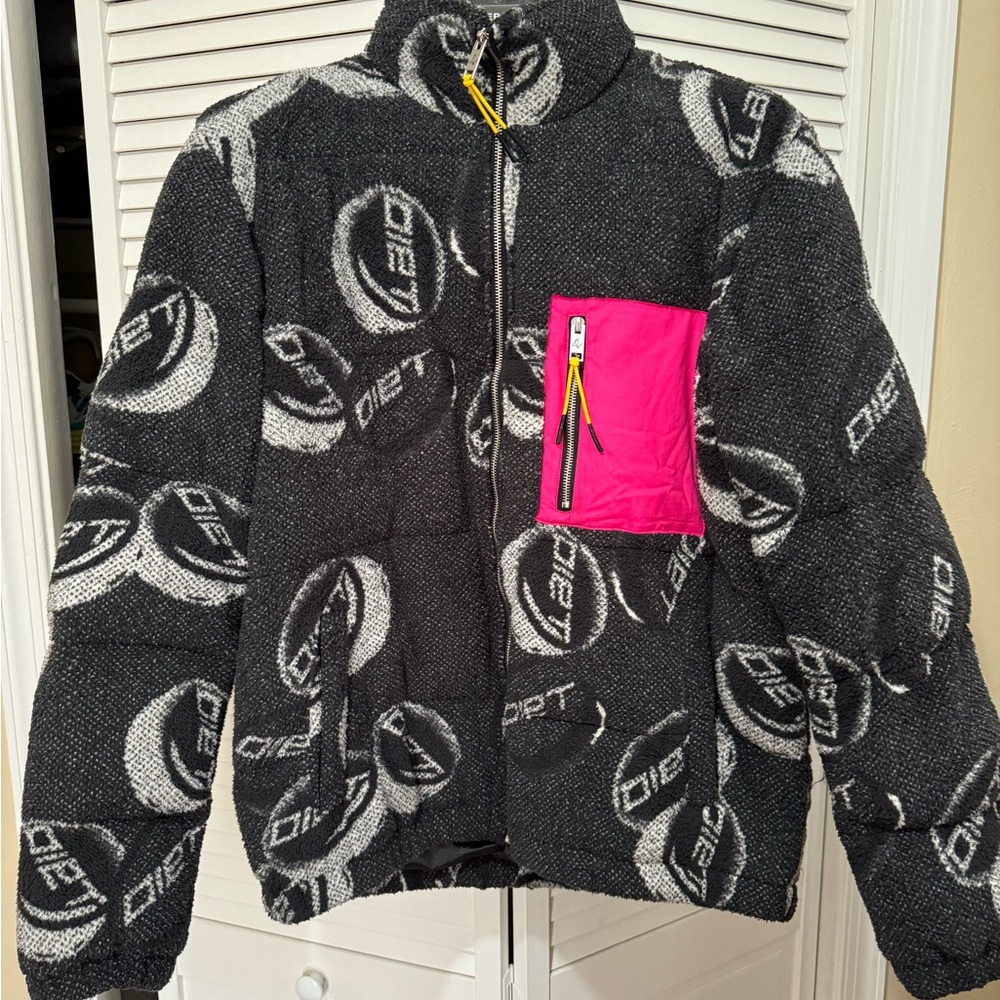 Modern Black and Pink Abstract Puffer Jacket